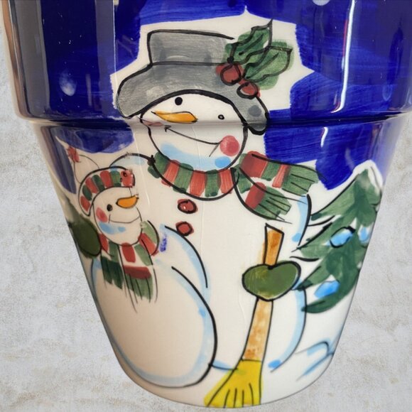 Pottery -- Winter Scene with Snowmen, Utensil Holder, Napkin Holder, Servingware - Picture 2 of 5